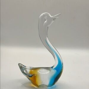 Elegant Glass Swan Figurine - Blue, Gold, and Clear